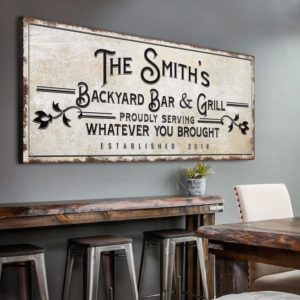 BACKYARD BAR & GRILL - PERSONALIZED HUGE Poster Canvas VALENTINE GIFT