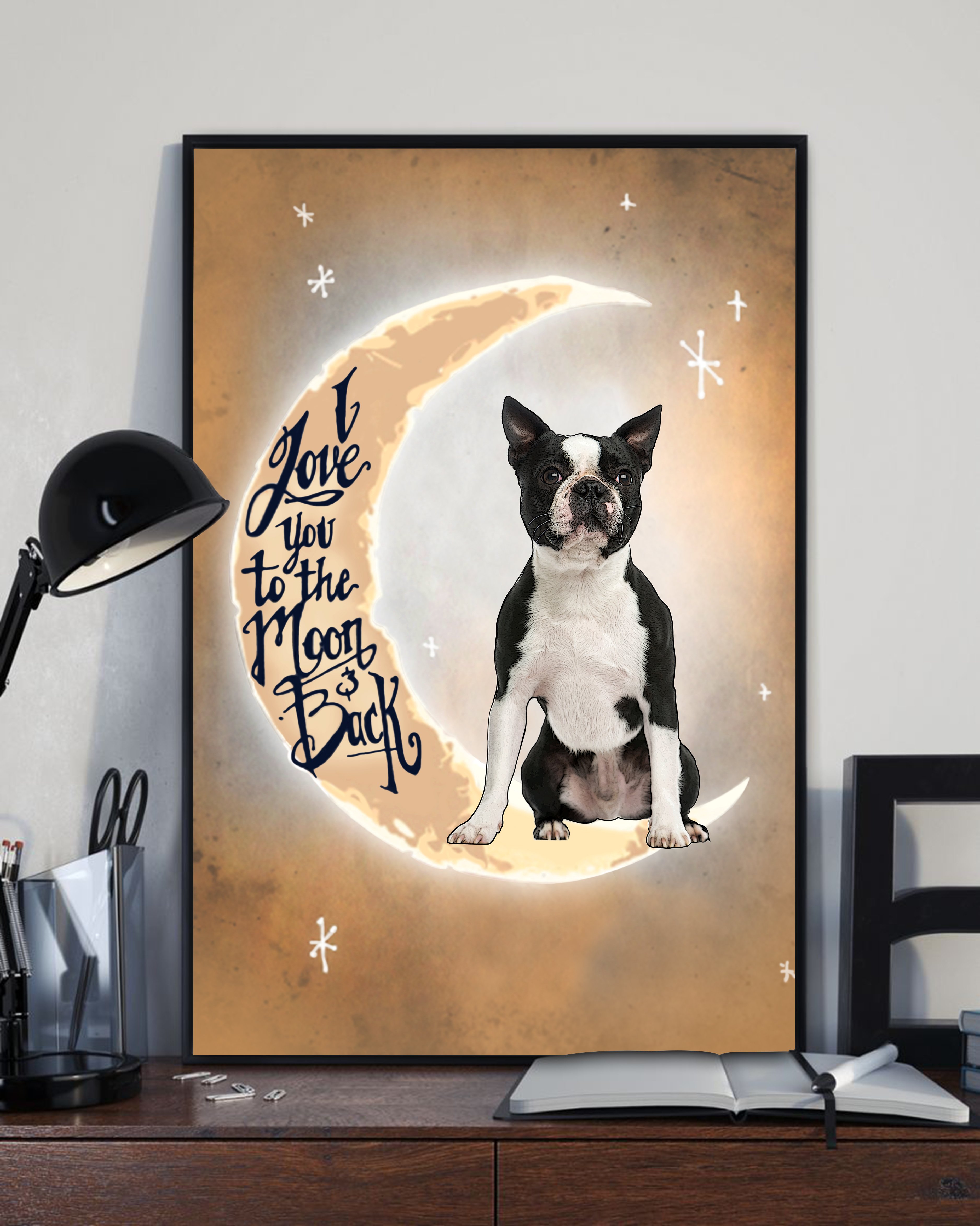 Boston Terrier Love to the Moon and back Canvas unisex womens & mens, couples matching, friends, funny family canvas holiday canvas gifts