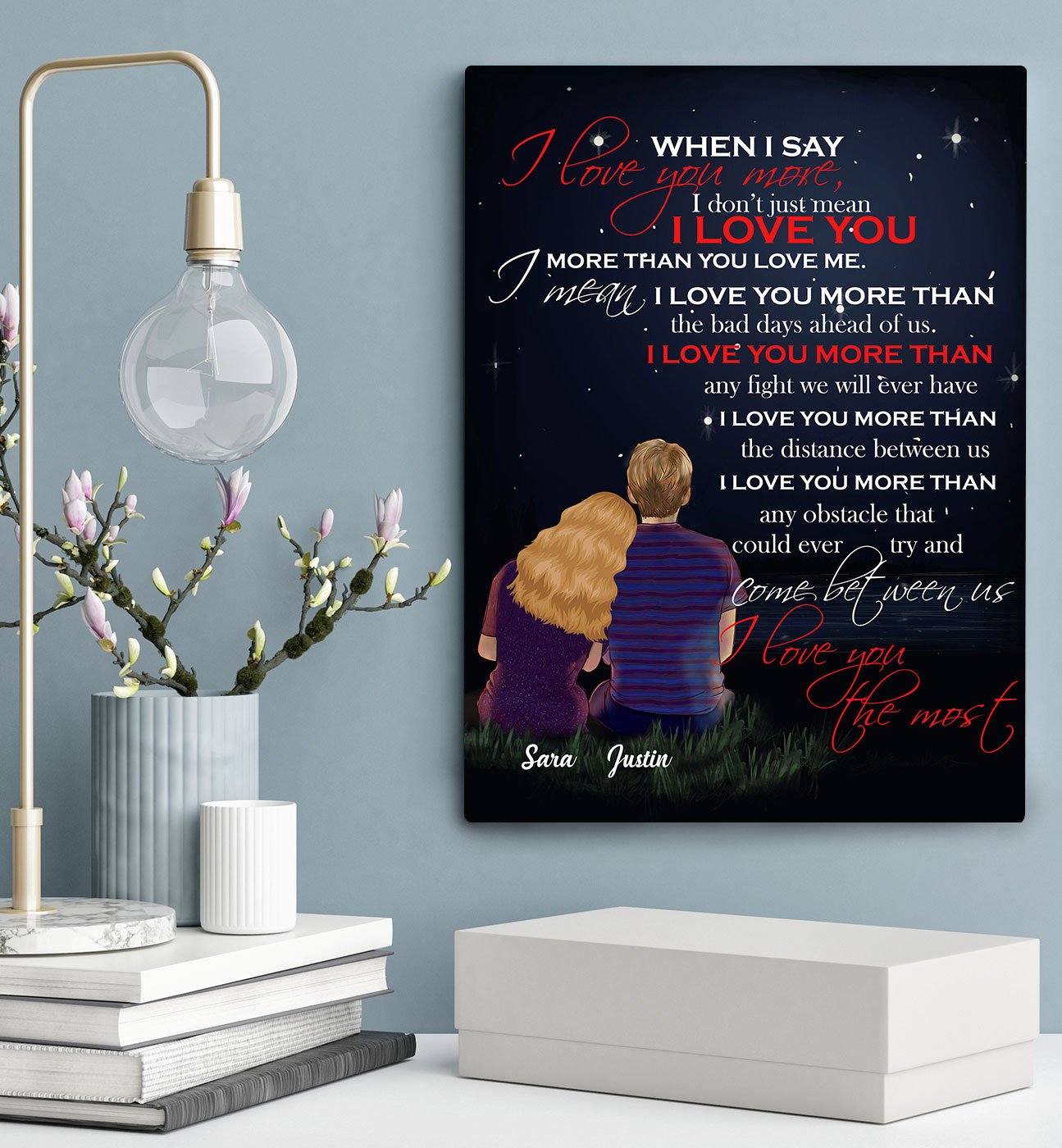Custom Personalized photo name canvas prints painting wall art Valentine gift idea for him boyfriend husband her girlfriend wife couple - I love You More TY1412