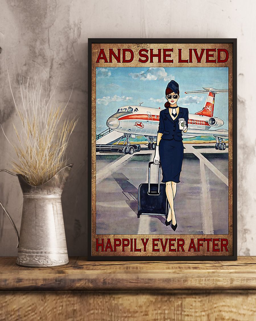 Flight Attendant Poster Canvas And She Lived Happily Ever After Flight Attendant Wall Art Gifts