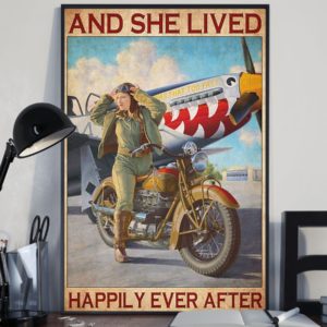 Motorcycle Life Poster Canvas And She Lived Happily Ever After Pilot Wall Art Gifts