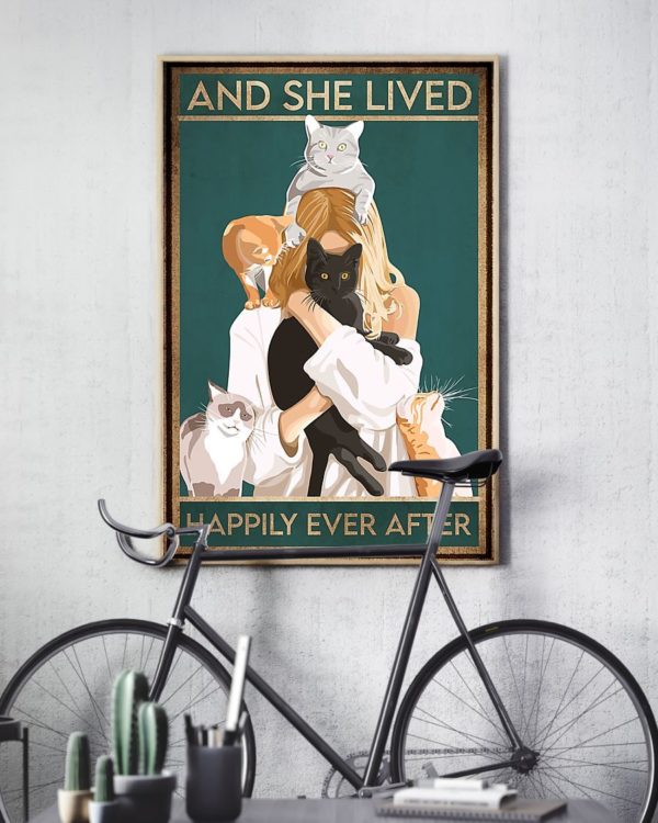 Poster Canvas Gift for Cat Lovers And She Lived Happily Ever After Birthday Gift