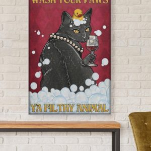 Poster Canvas Gift for Cat Lovers Black Cat Wine Wash Your Paws Birthday Gift