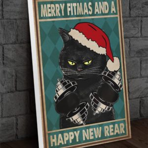 Poster Canvas Gift for Cat Lovers Merry Fitmas And A Happy New Year Birthday Gift