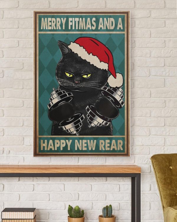 Poster Canvas Gift for Cat Lovers Merry Fitmas And A Happy New Year Birthday Gift