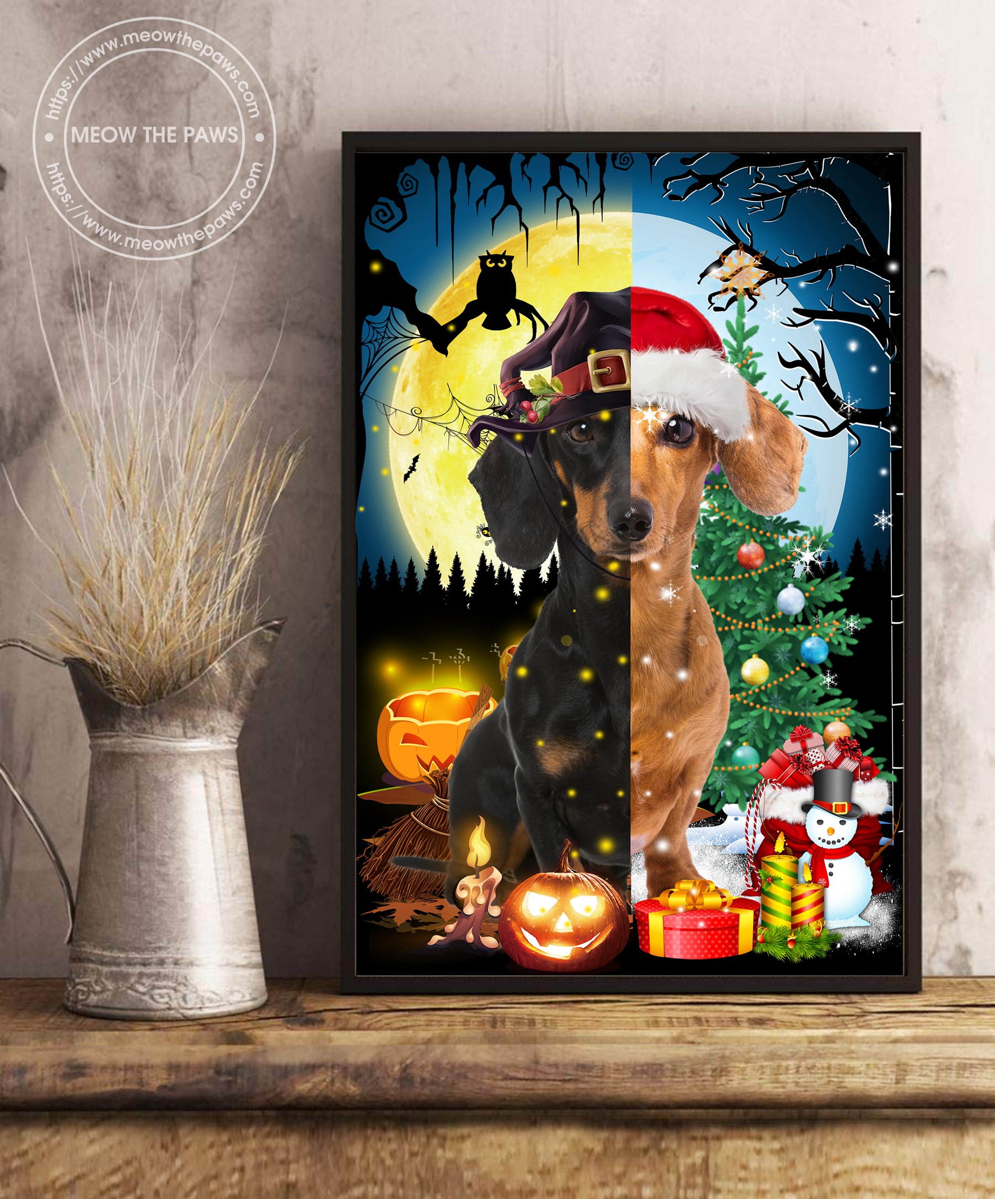 Dachshund Halloween And Christmas Side By Side Canvas