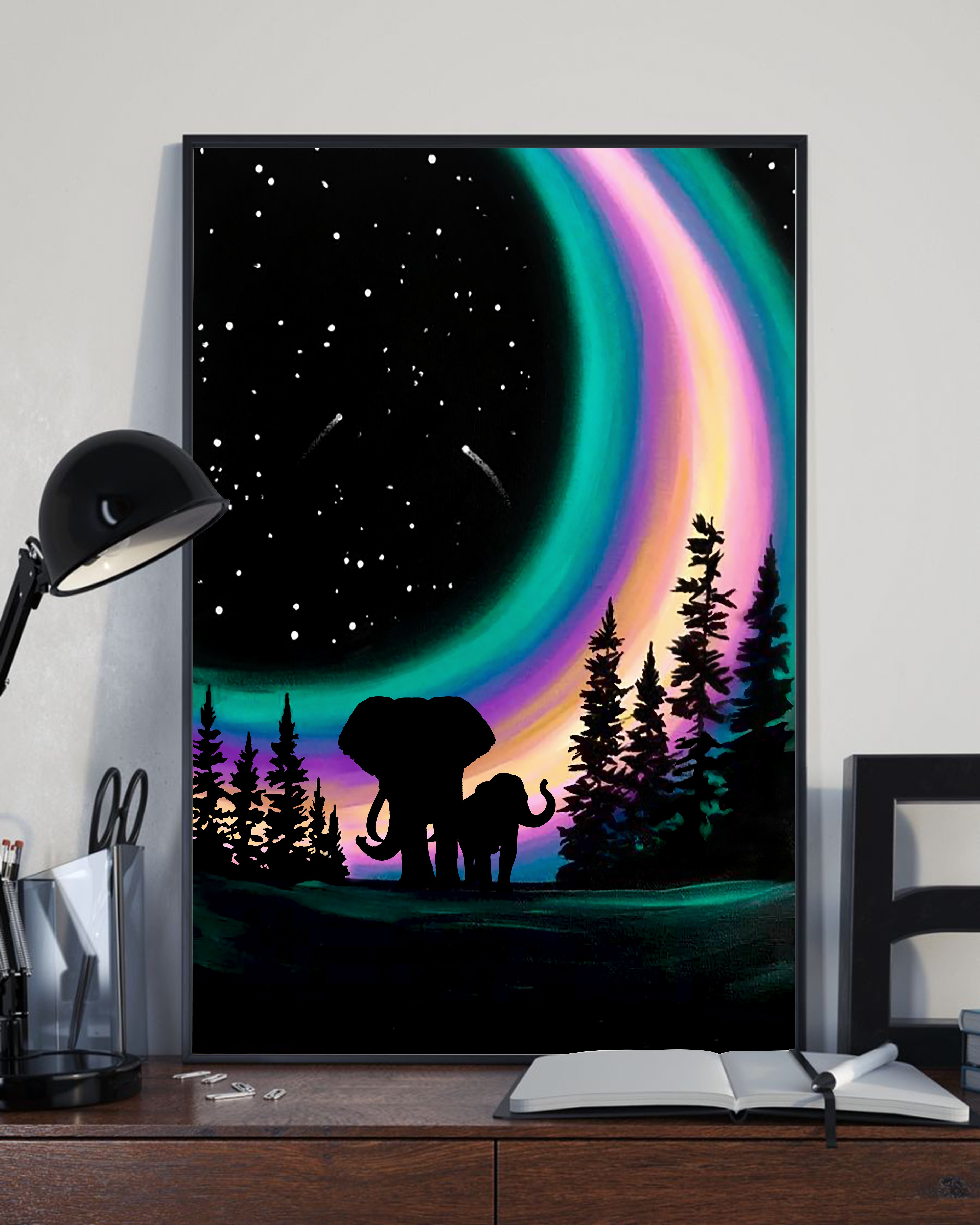 Elephant Northern Light unisex womens & mens, couples matching, friends, funny family canvas holiday canvas gifts