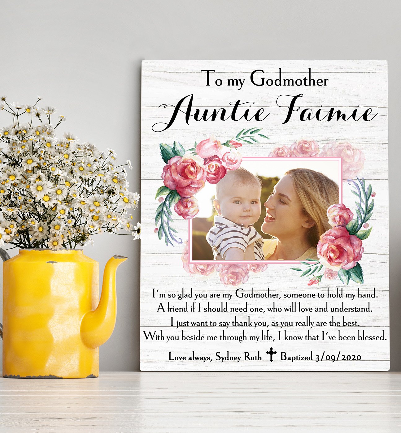 Custom personalized photo to canvas prints wall art Mother's day gifts idea, pictures on canvas Christmas, birthday presents for daughter & son - Thank You Godmother