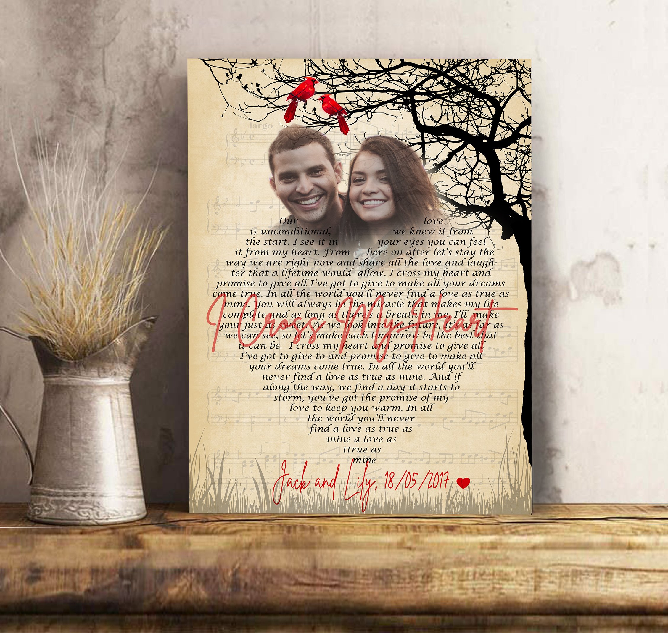 Custom personalized photo to canvas prints I Cross My Heart Valentines day gifts for him her
