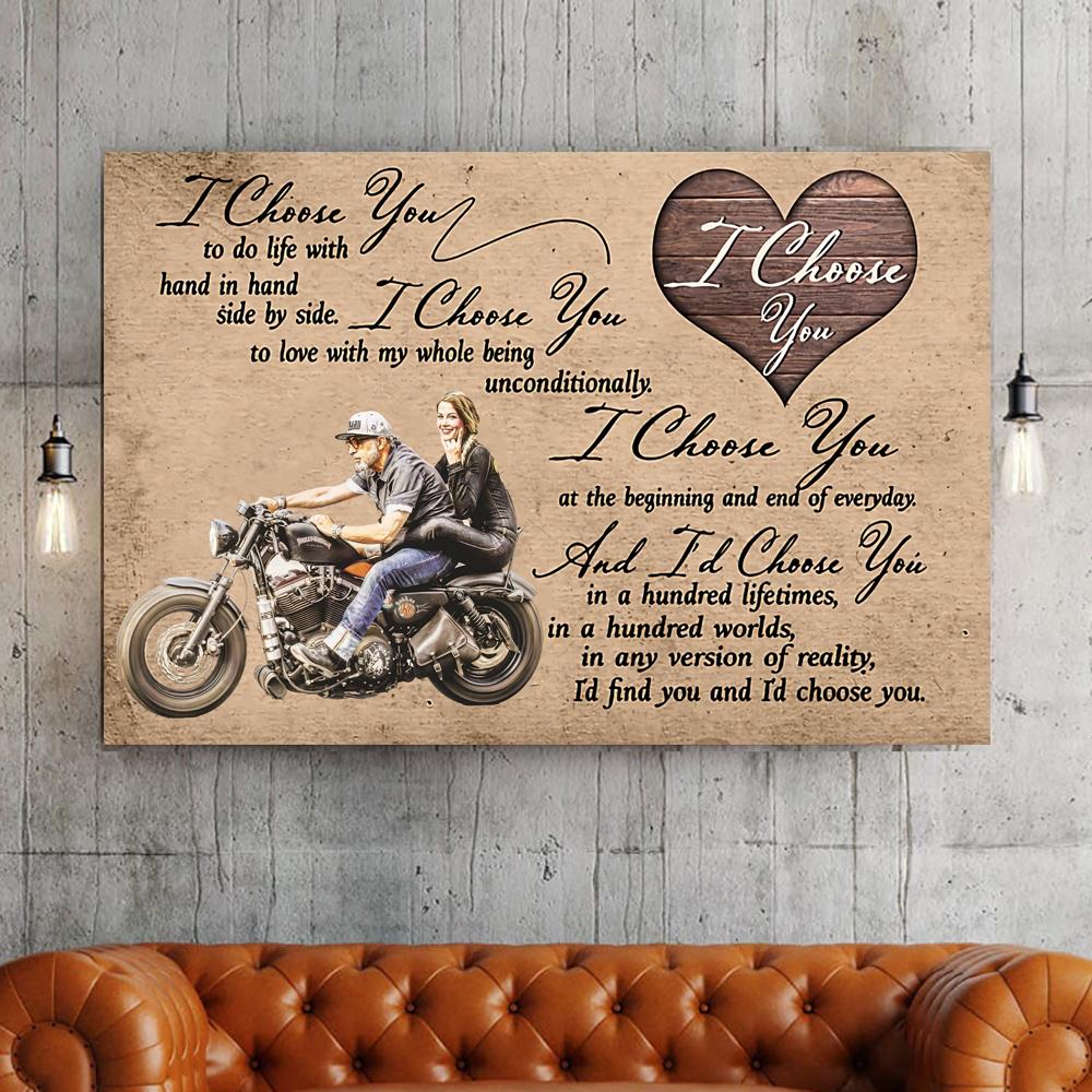 [Personalized Photo] I Choose You Biker Couple Horizontal Canvas