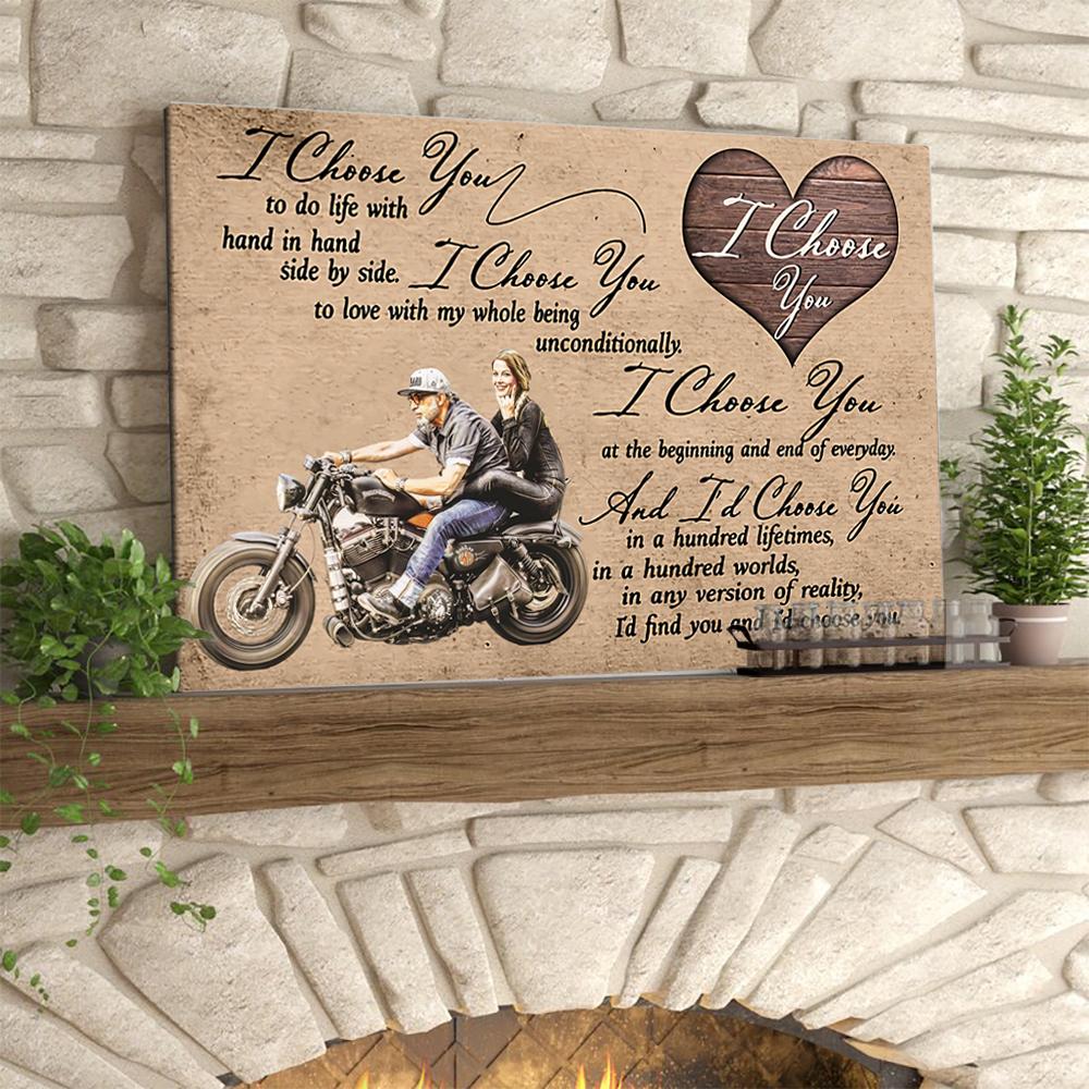 [Personalized Photo] I Choose You Biker Couple Horizontal Canvas