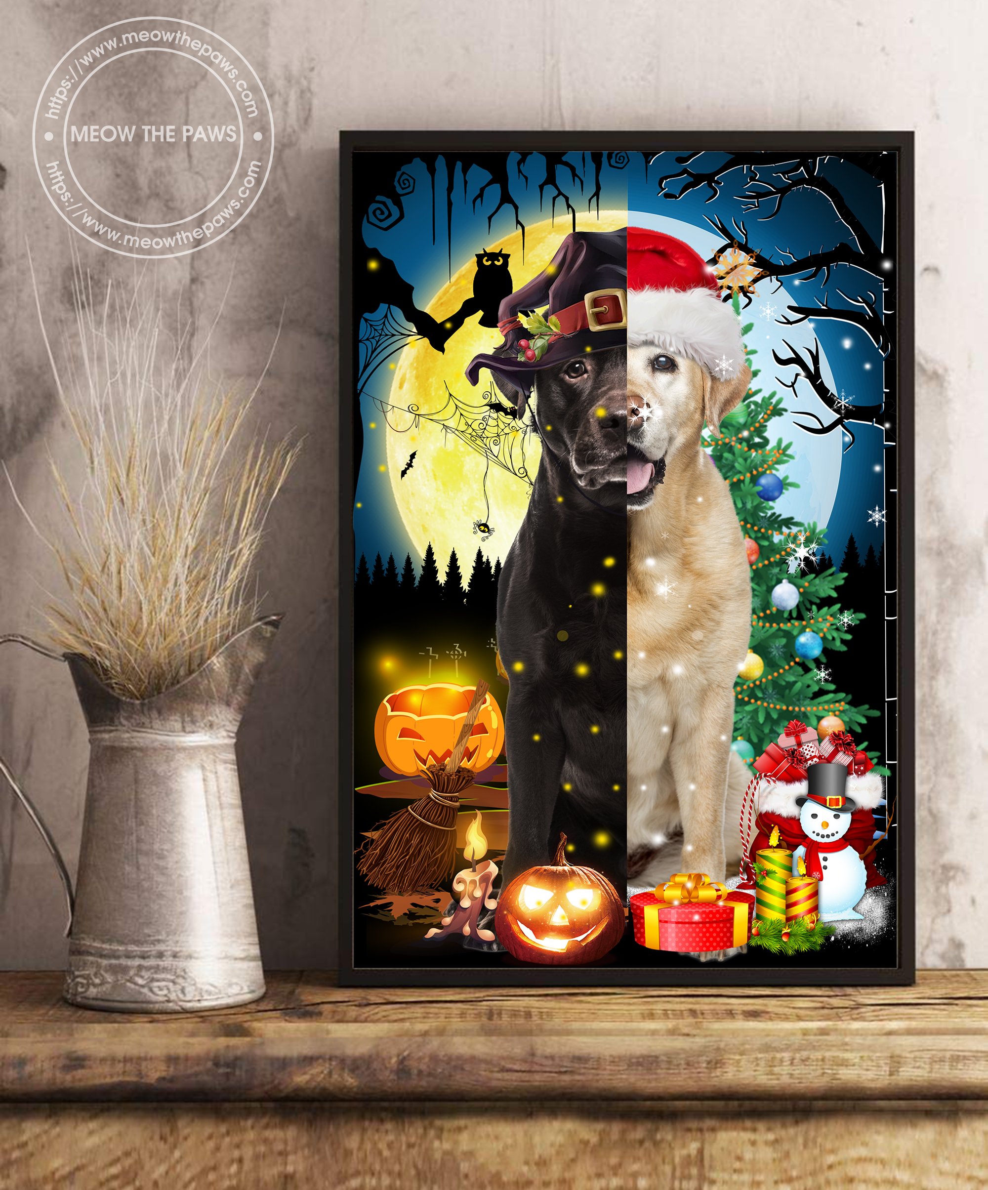 Labrador Retriever Halloween And Christmas Side By Side Canvas