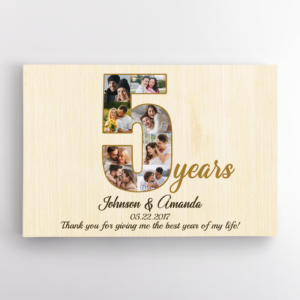 5th Wedding Anniversary Custom Photo Collage Light Wood Background Poster Canvas