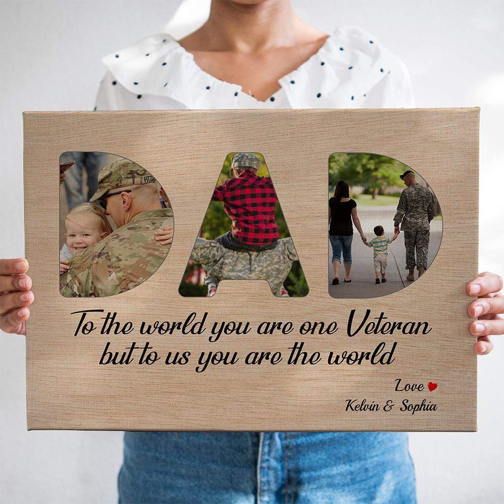 Veteran Dad Custom Photo - Personalized Wood Background Poster Canvas Gift For Father Day