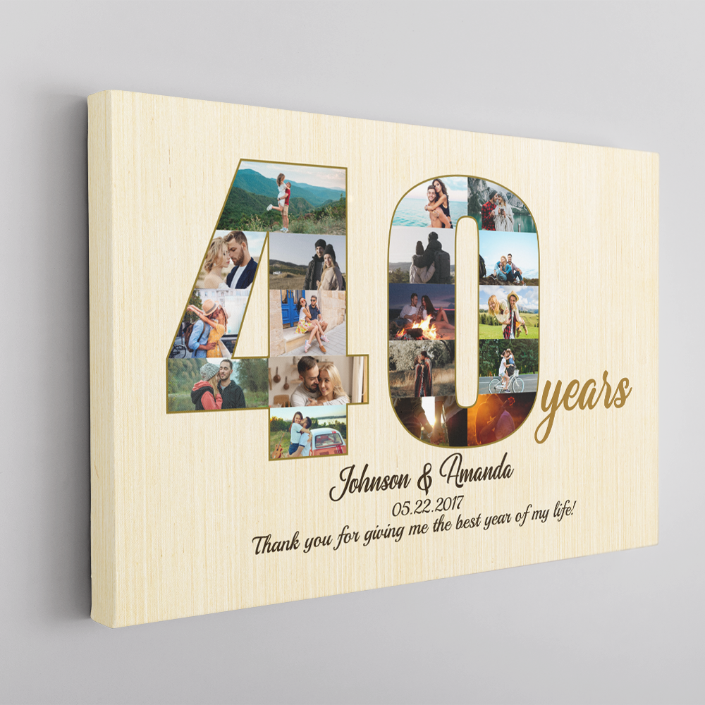 40th Wedding Anniversary Custom Photo Collage Light Wood Background Poster Canvas