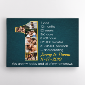 Custom First Wedding Anniversary Photo Collage Deep Blue Background Poster Canvas