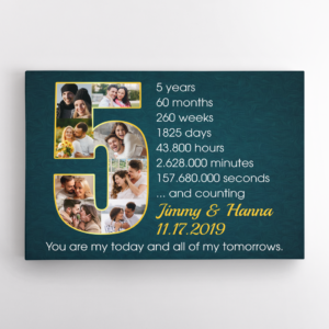 Custom 5th Wedding Anniversary Photo Collage Deep Blue Background Poster Canvas