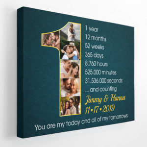 Custom First Wedding Anniversary Photo Collage Deep Blue Background Poster Canvas