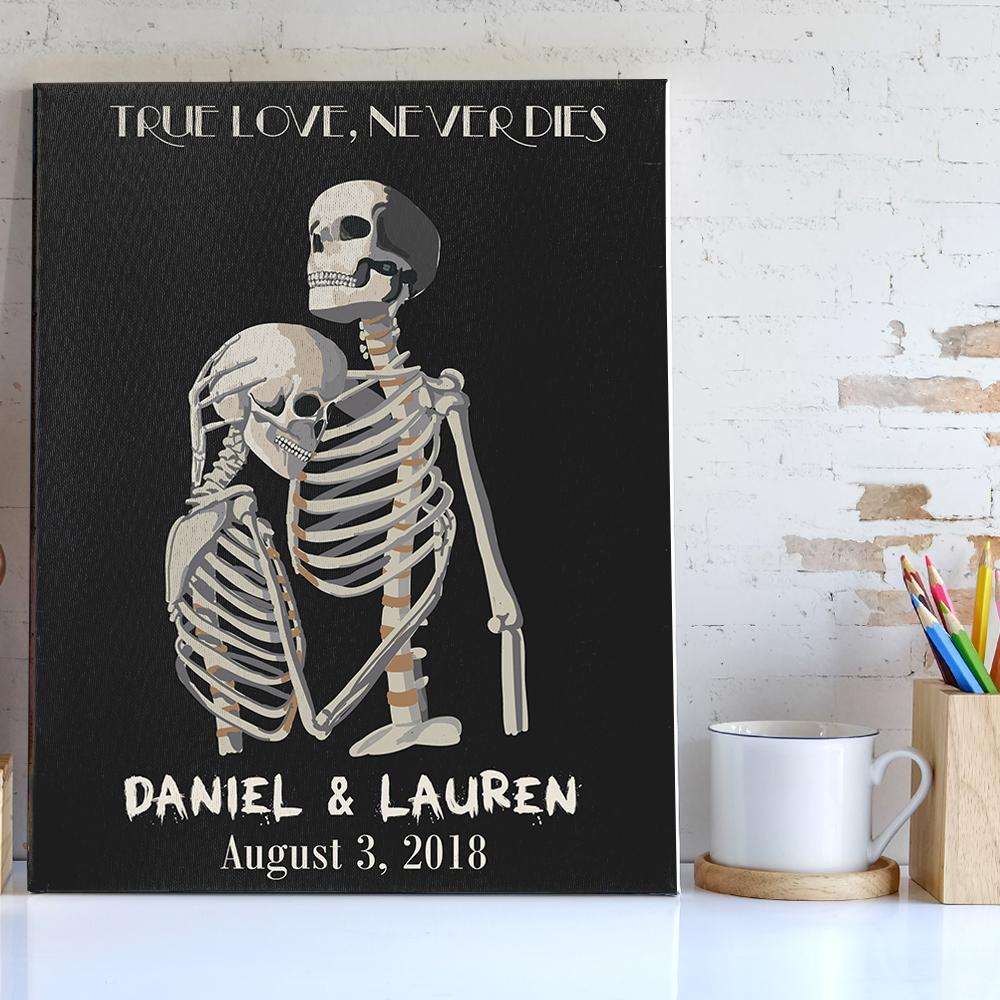 True love never die, Skeleton couple, Personalized custom Canvas, Personalized Wedding Gift, Wedding Gift Idea, Funny Wedding Gift, Sister Wedding Gift, Best Friend Wedding Gift, Bride Best Gift