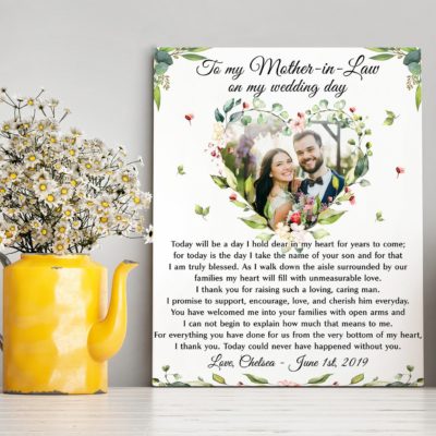 Custom personalized photo to canvas prints wall art Mother's day gifts idea, pictures on canvas Christmas, birthday presents for mother in law - Thank You Mother In Law On Wedding Day