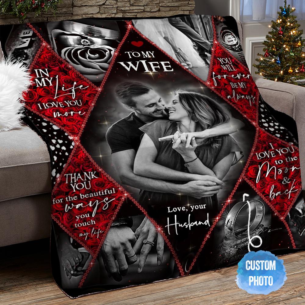 Personalized Photo  Wife My Happy Ending Fleece Blanket