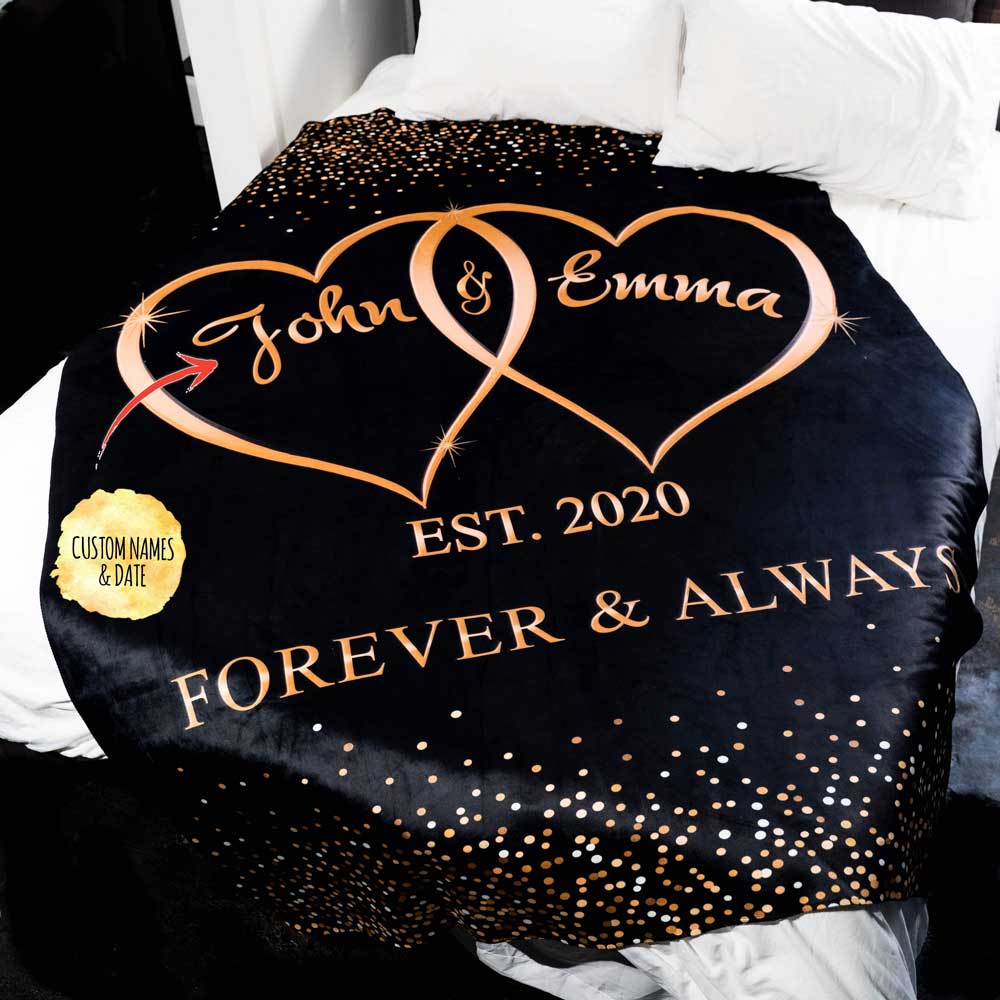 Personalized Names Anniversary Fleece Blanket  Wife For Husband Forever In Heart