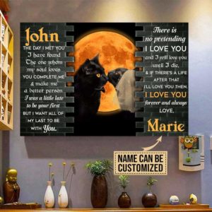 Couple Black Cat The Day I Met You Custom Names Canvas Prints