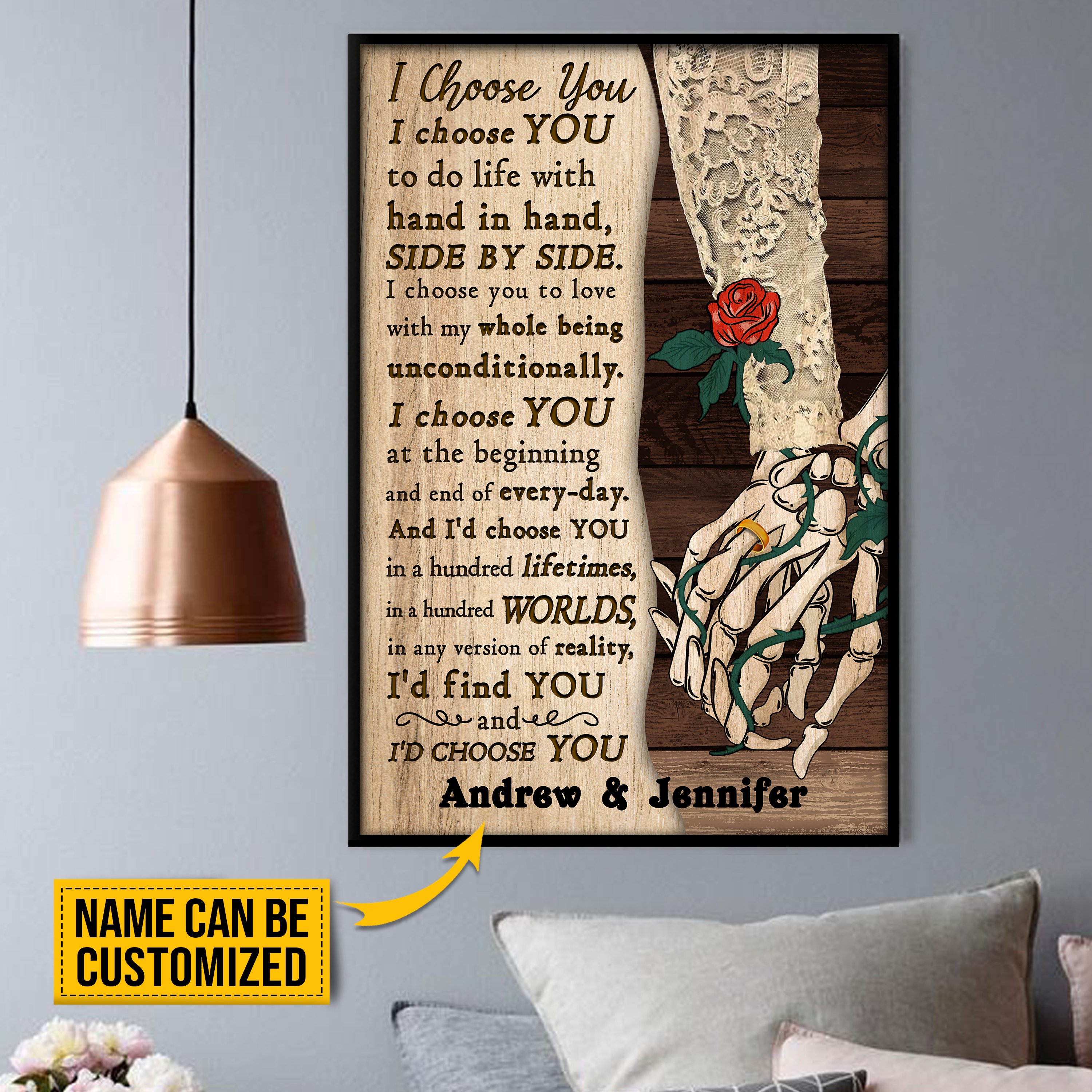 Personalized Poster Canvas Skeleton Couple Wedding I Choose You Gift for husband wife on valentine