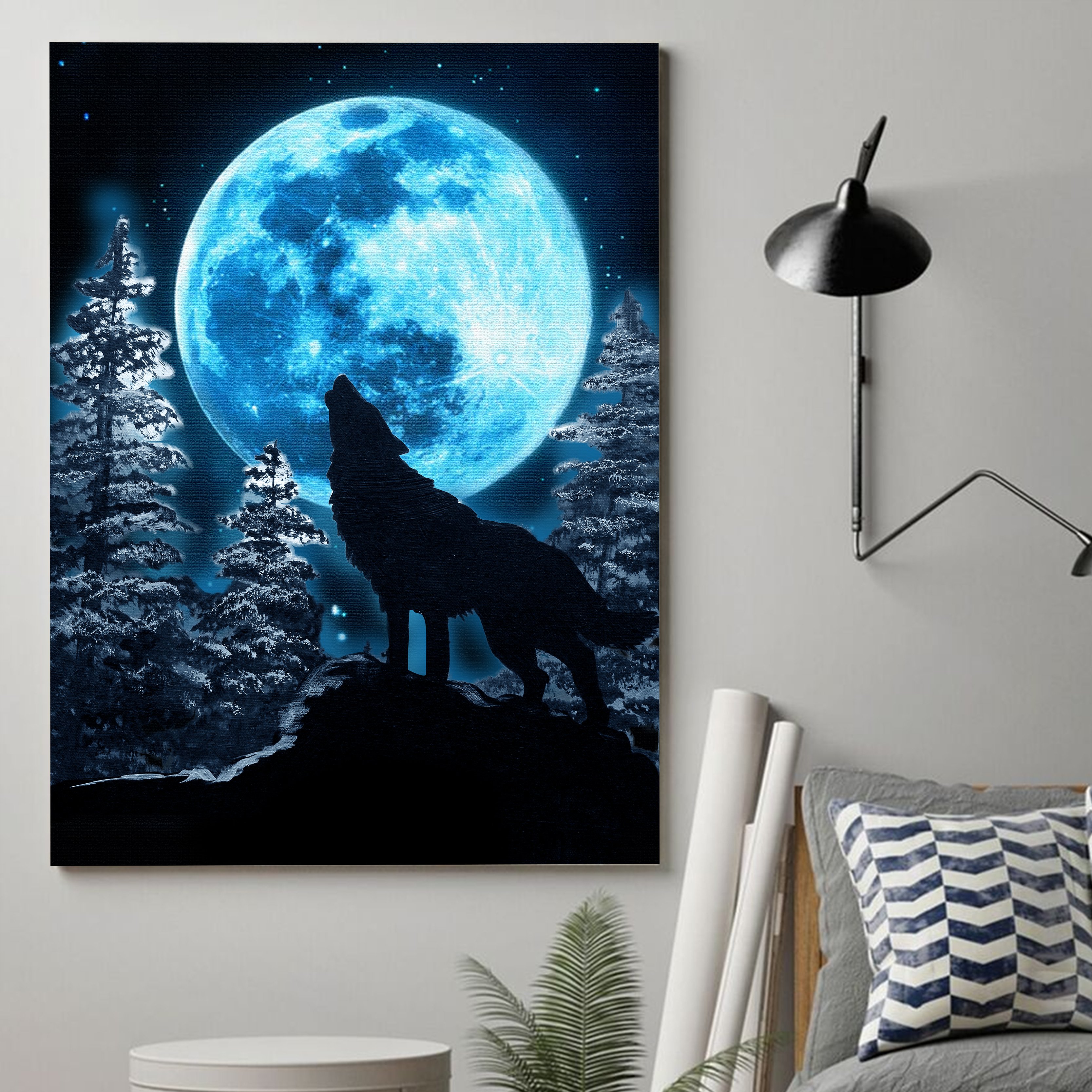 Wolf howl under the Moon unisex womens & mens, couples matching, friends, funny family canvas holiday canvas gifts