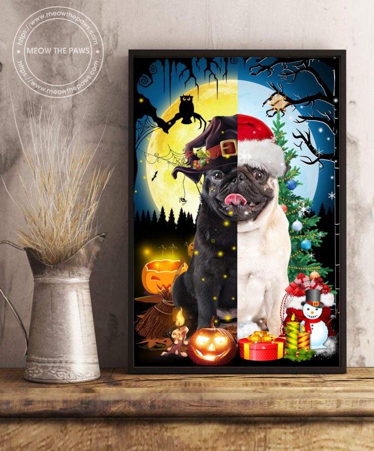 Pug Halloween And Christmas Side By Side Canvas