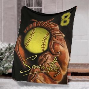 Personalized Name And Number Softball Blanket  Baseball Coach  Dad