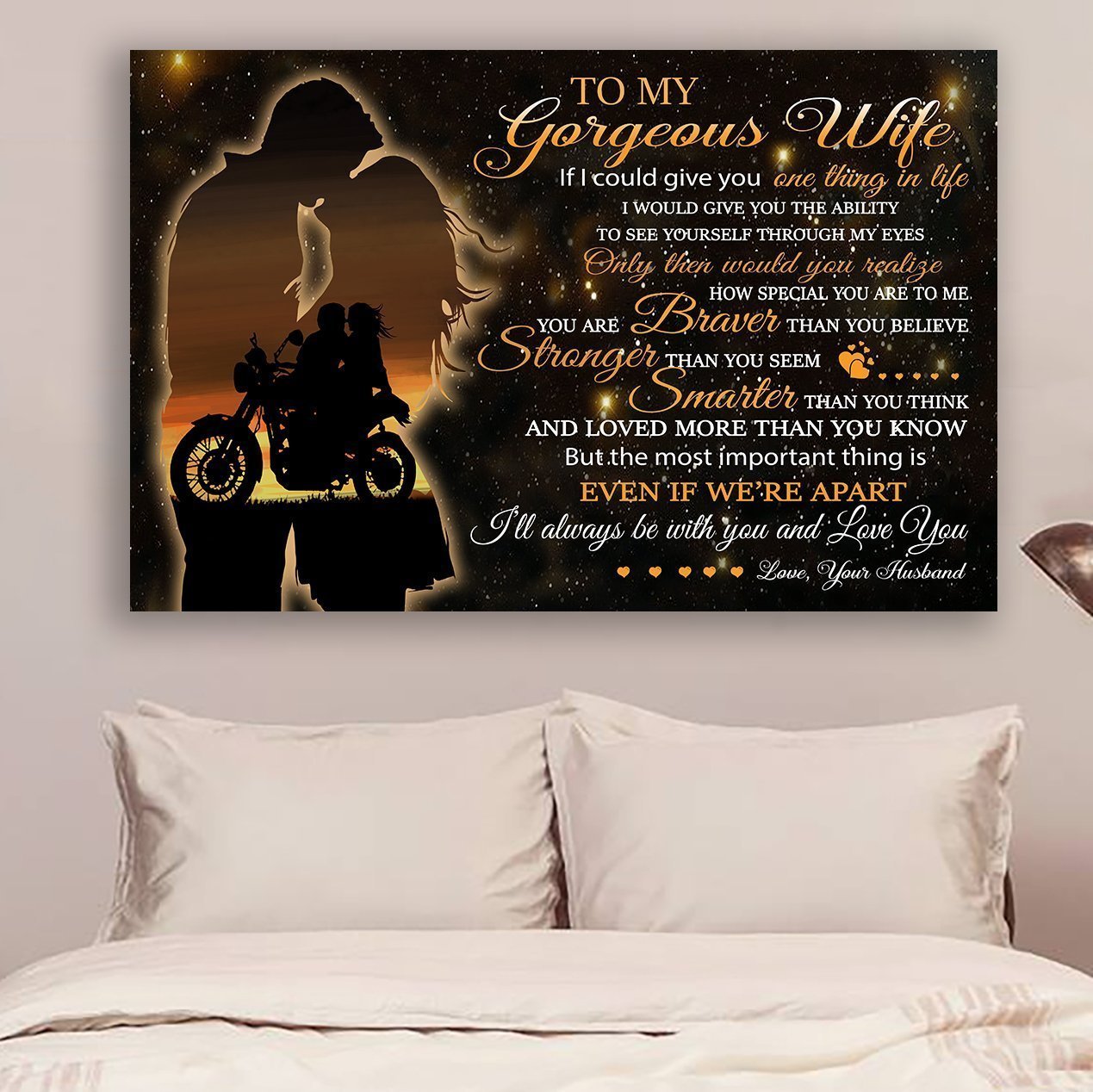 (LL33) BIKER Poster Canvas - HUSBAND to wife - you are BRAVER THAN YOU BELIEVE