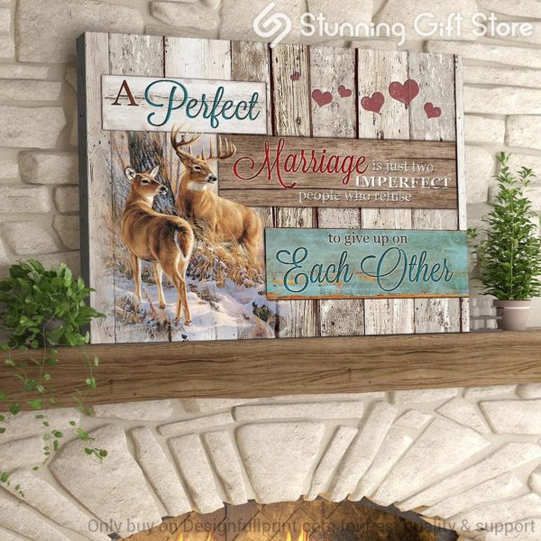 Deer Couple A Perfect Marriage Poster Canvas Art and Poster Canvas CH Valentine Gift For Her Valentine Gift For Him