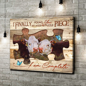 Hereford Cow Couple Painting on Puzzle Pieces Poster Canvas I Am Complete