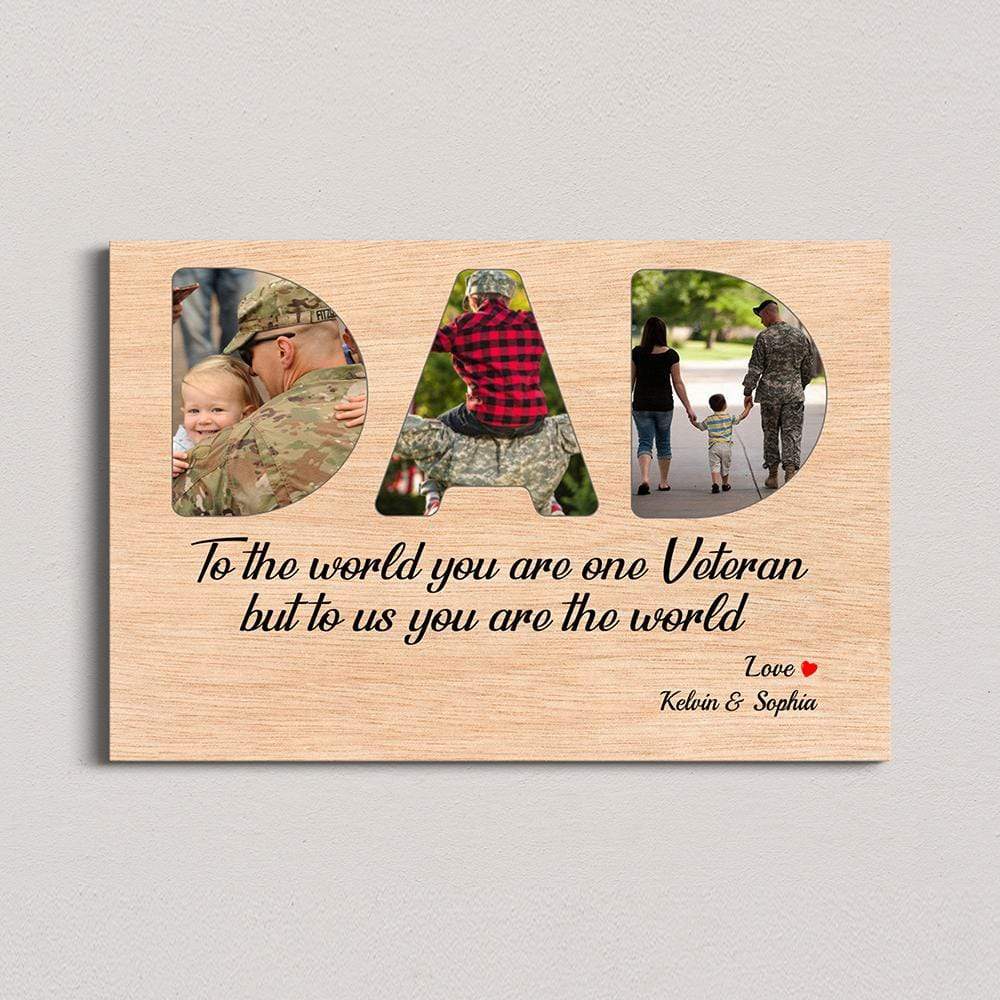 Veteran Dad Custom Photo - Personalized Wood Background Poster Canvas Gift For Father Day