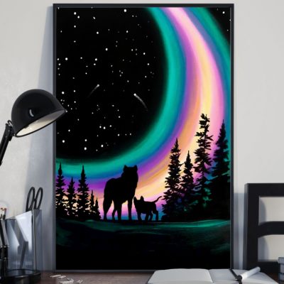 Wolf Northern Light unisex womens & mens, couples matching, friends, funny family canvas holiday canvas gifts