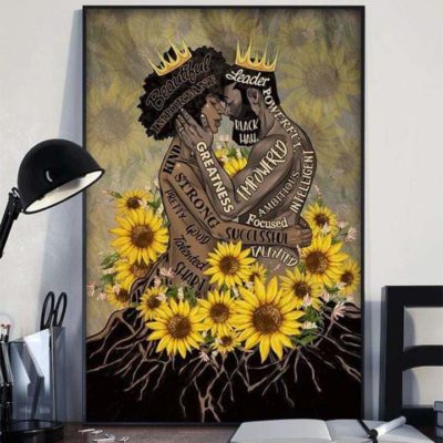 Black Couple King And Queen Sunflower Canvas Print Wall Art