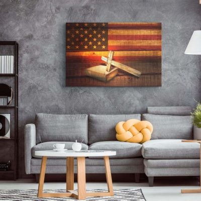 .American flag cross bless Canvas Prints #H