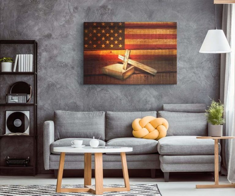 .American flag cross bless Canvas Prints #H