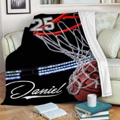 Basketball Ball and Hoop Custom Blankets With Name #242L