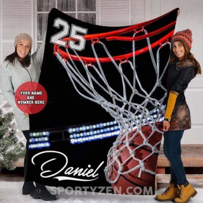 Basketball Ball and Hoop Custom Blankets With Name #242L