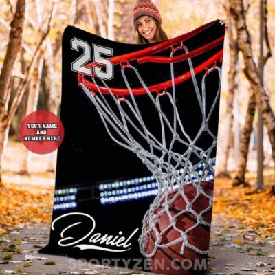 Basketball Ball and Hoop Custom Blankets With Name #242L