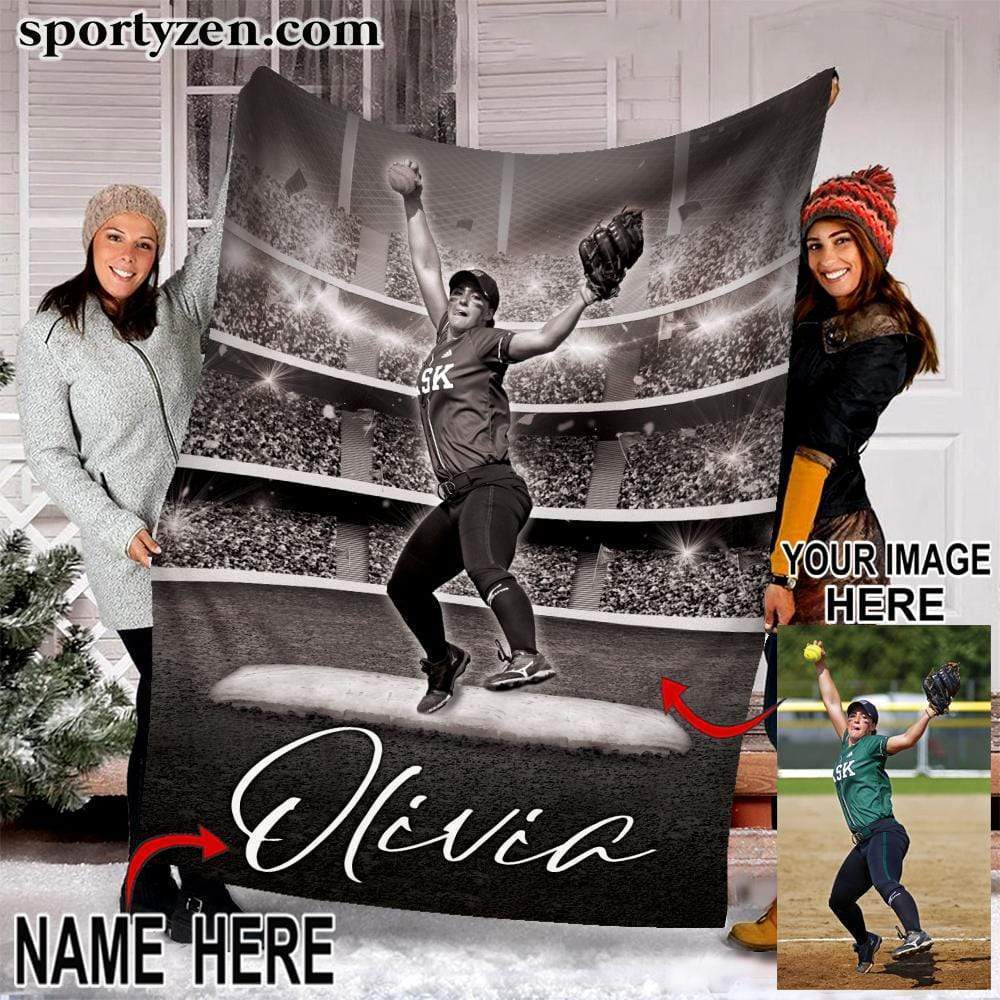 Custom Blanket Softball player with Stadium background #261219v