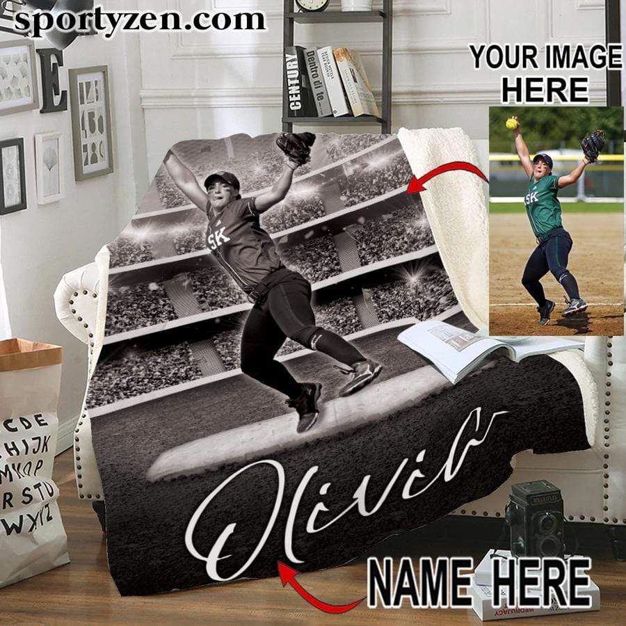 Custom Blanket Softball player with Stadium background #261219v