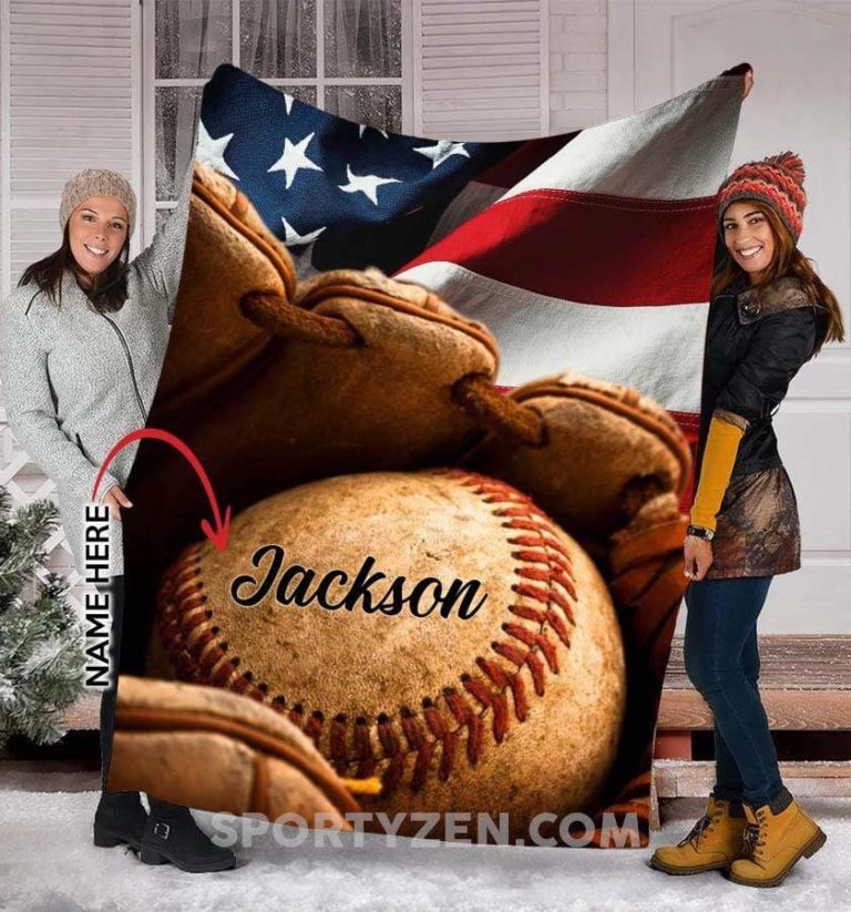 Custom Baseball ball on American Flag Fleece Blankets #0503l