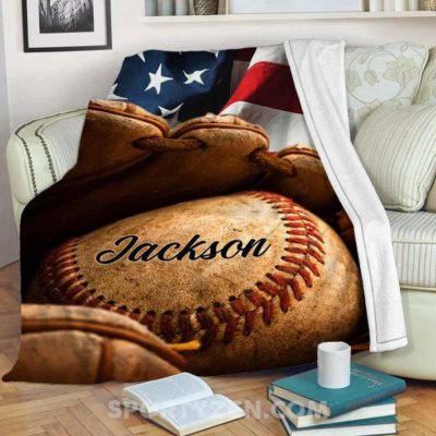 Custom Baseball ball on American Flag Fleece Blankets #0503l