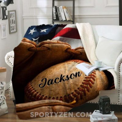 Custom Baseball ball on American Flag Fleece Blankets #0503l