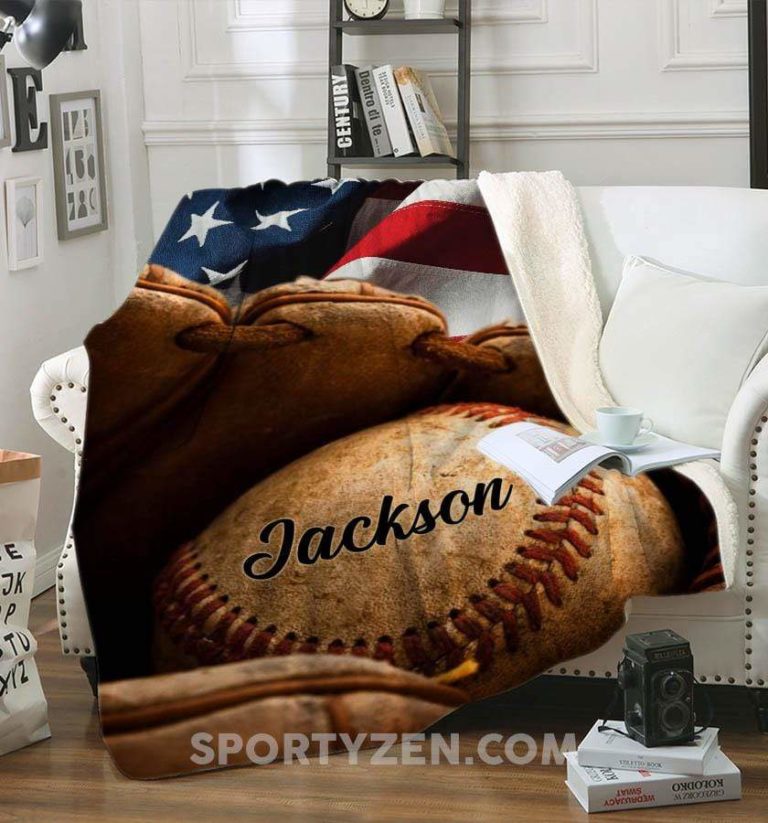 Custom Baseball ball on American Flag Fleece Blankets #0503l