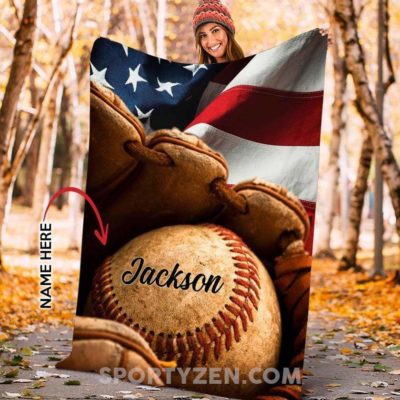 Custom Baseball ball on American Flag Fleece Blankets #0503l