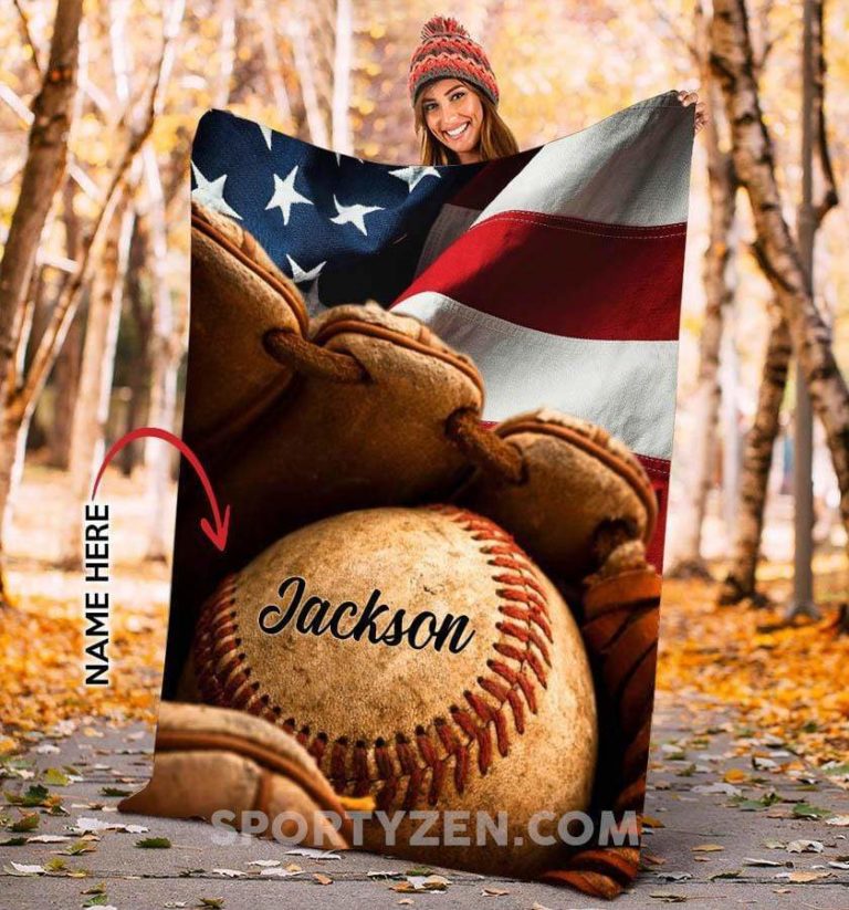 Custom Baseball ball on American Flag Fleece Blankets #0503l